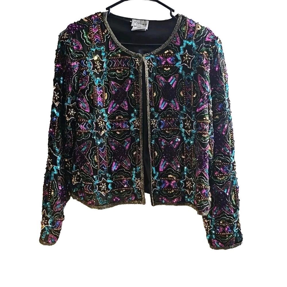 Vintage Stenay Jacket Silk Multi-color Embellished Lined Party Cocktail Size XL. - Picture 3 of 9